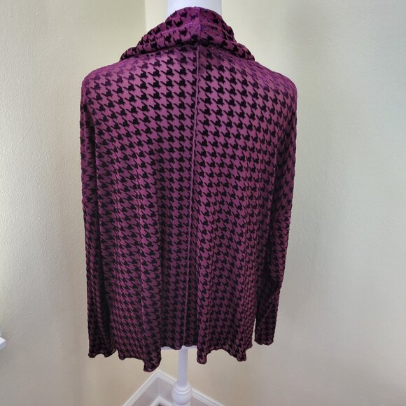 LIV by Habitat Clothes Burgundy Velvet Mesh Houndstooth Sheer Cowl Top Size M - Picture 5 of 14